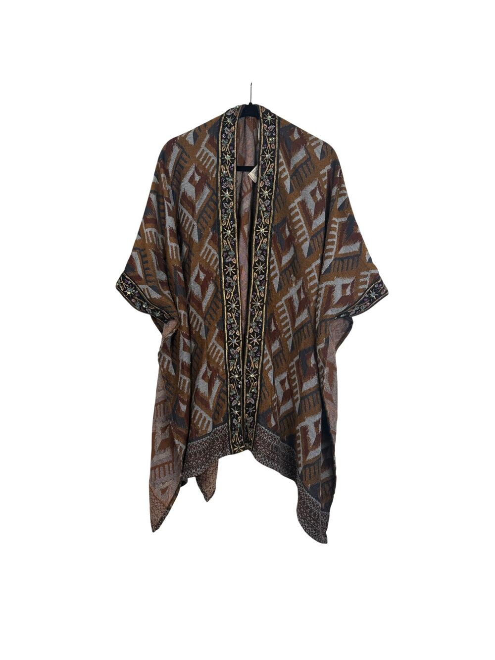 Soft Surroundings Beaded Kimono Ruana Boho Wrap OS India Cotton Blend